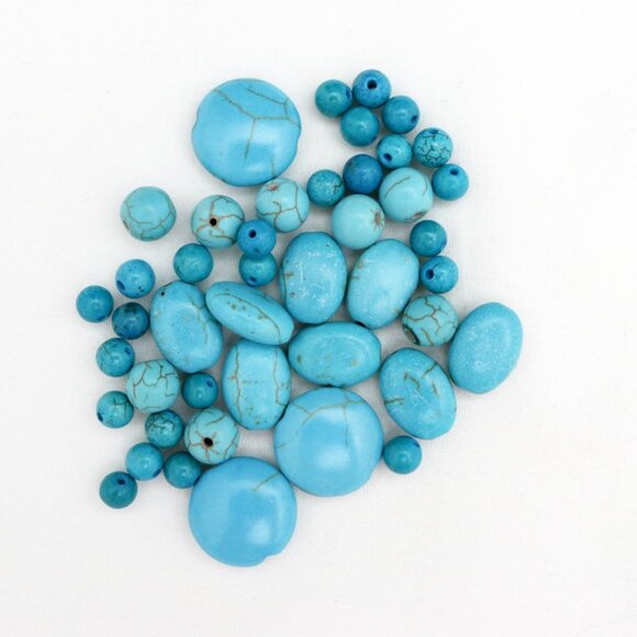 Gemstone Bead Mix - Shades of Blue - Blue Howlite & Turquoise - BEADLOT1 - Picture 1 of 8